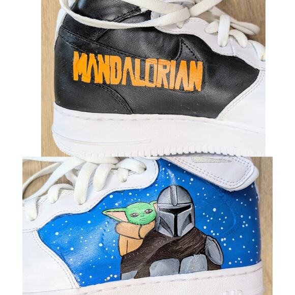 Nike Air Force 1 Mens High Top Sneakers 13 Star Wars Mandalorian Custom Painted - Picture 3 of 12